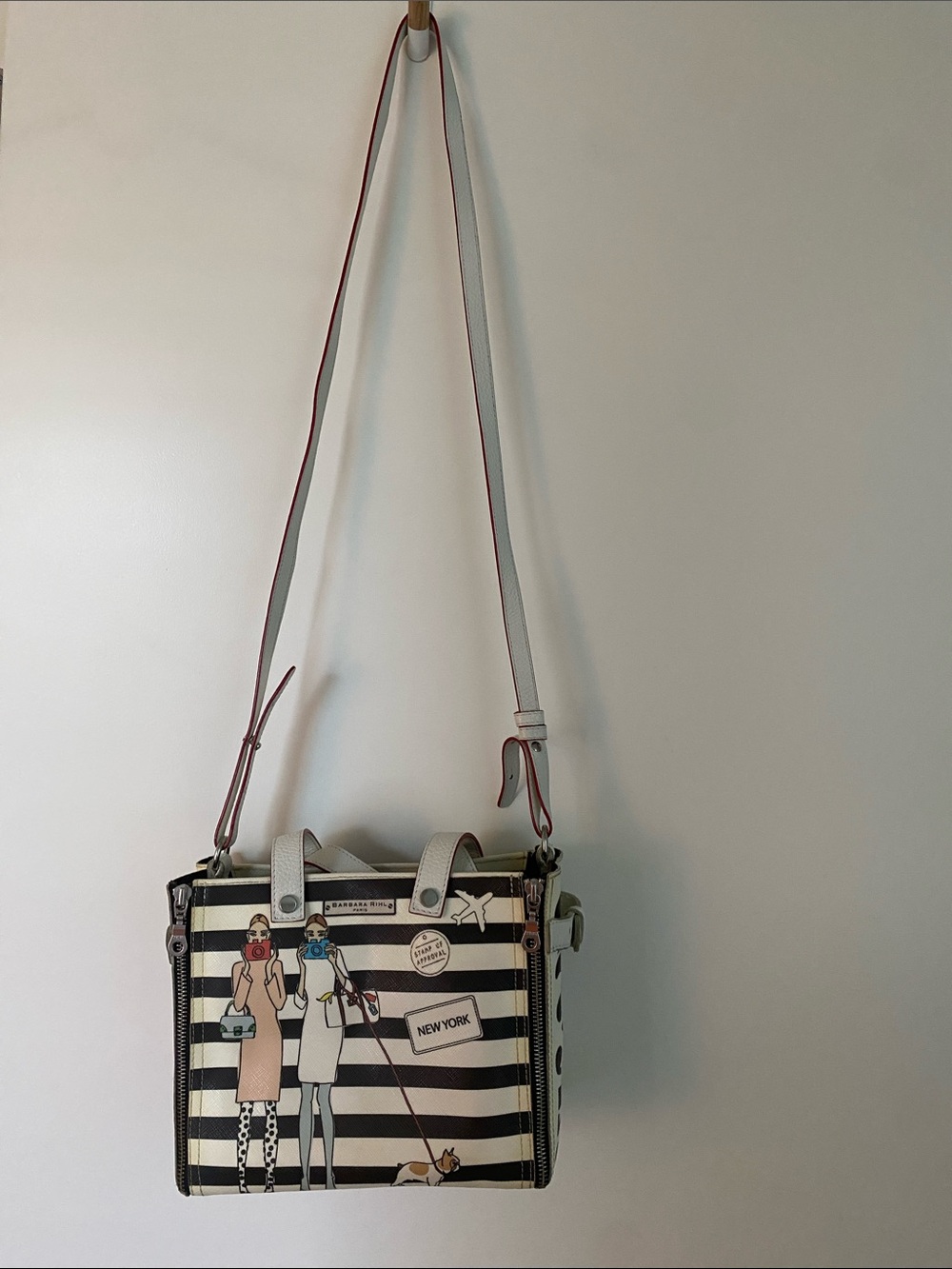 Barbara Rhil - Striped Crossbody Satchel in Black & Cream